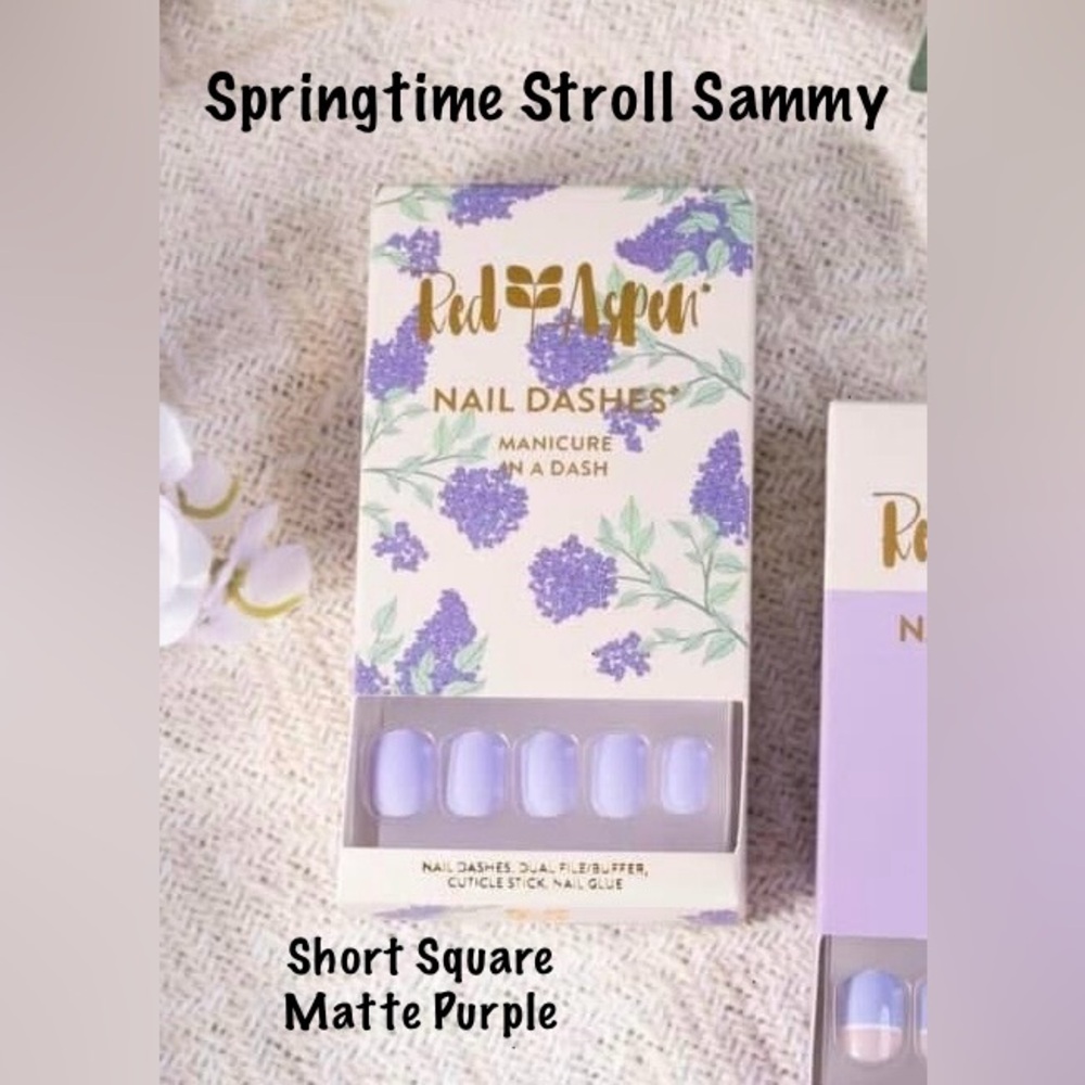 Red Aspen Nail Dashes, Springtime Stroll Sammy. Short Square Matte Purple, NIB
